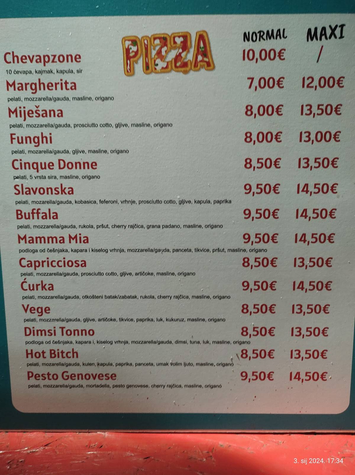 Menu di Fast Food "MAMMA MIA" 