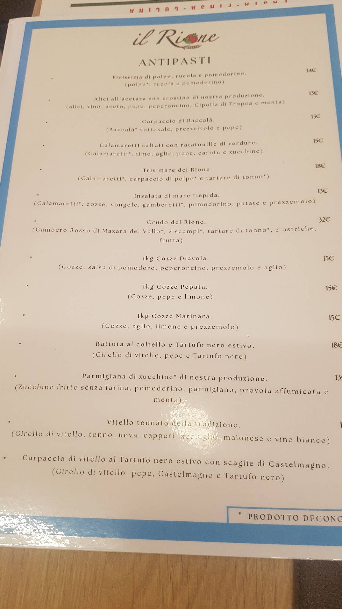 Menu di Il Rione 