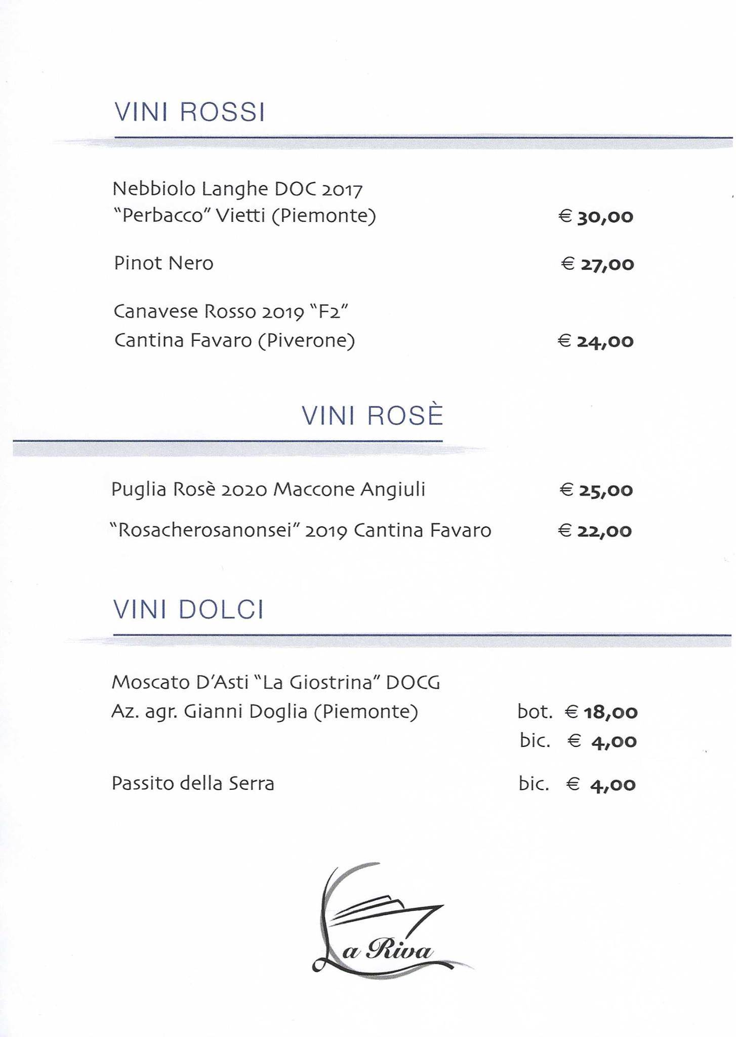 Menu di La Riva piverone Azeglio 