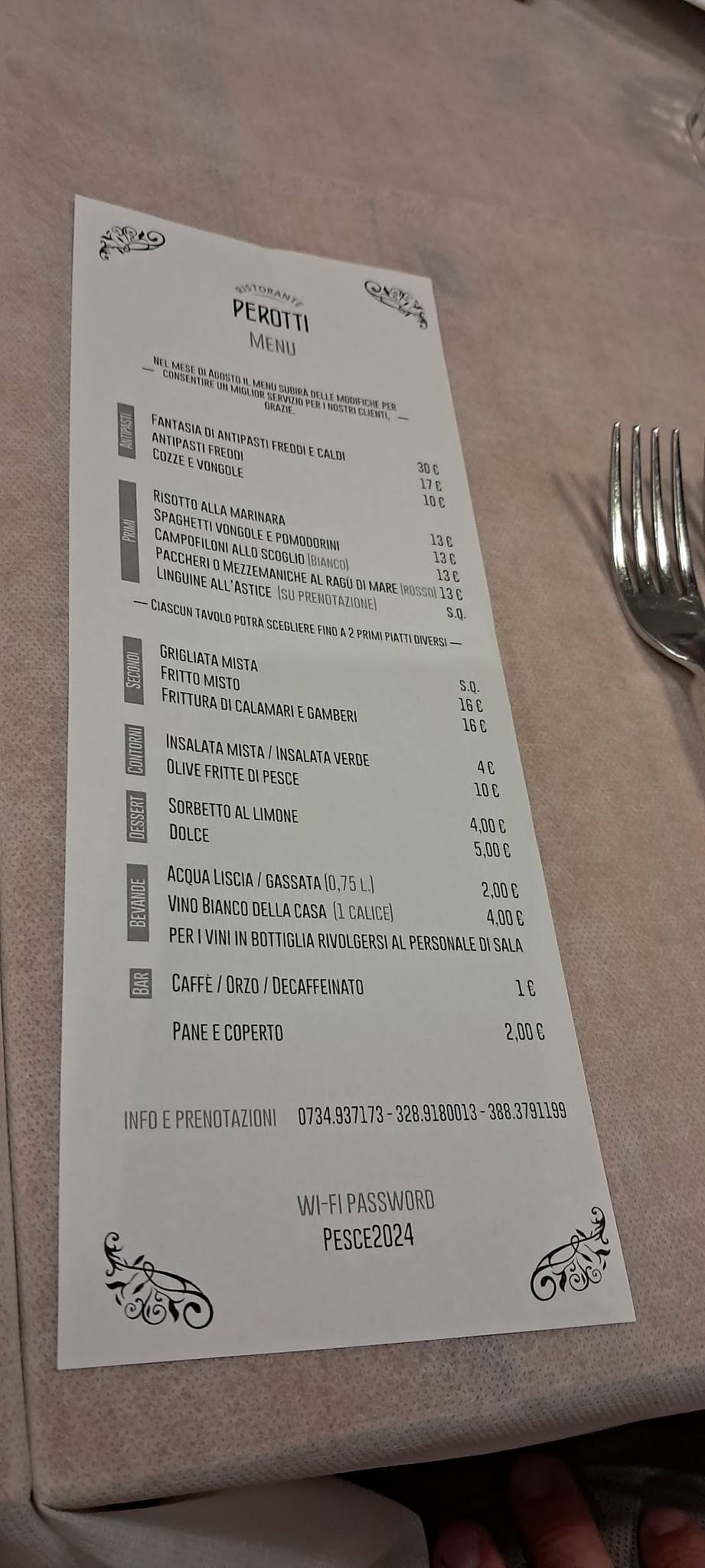 Menu di Ristorante Perotti 