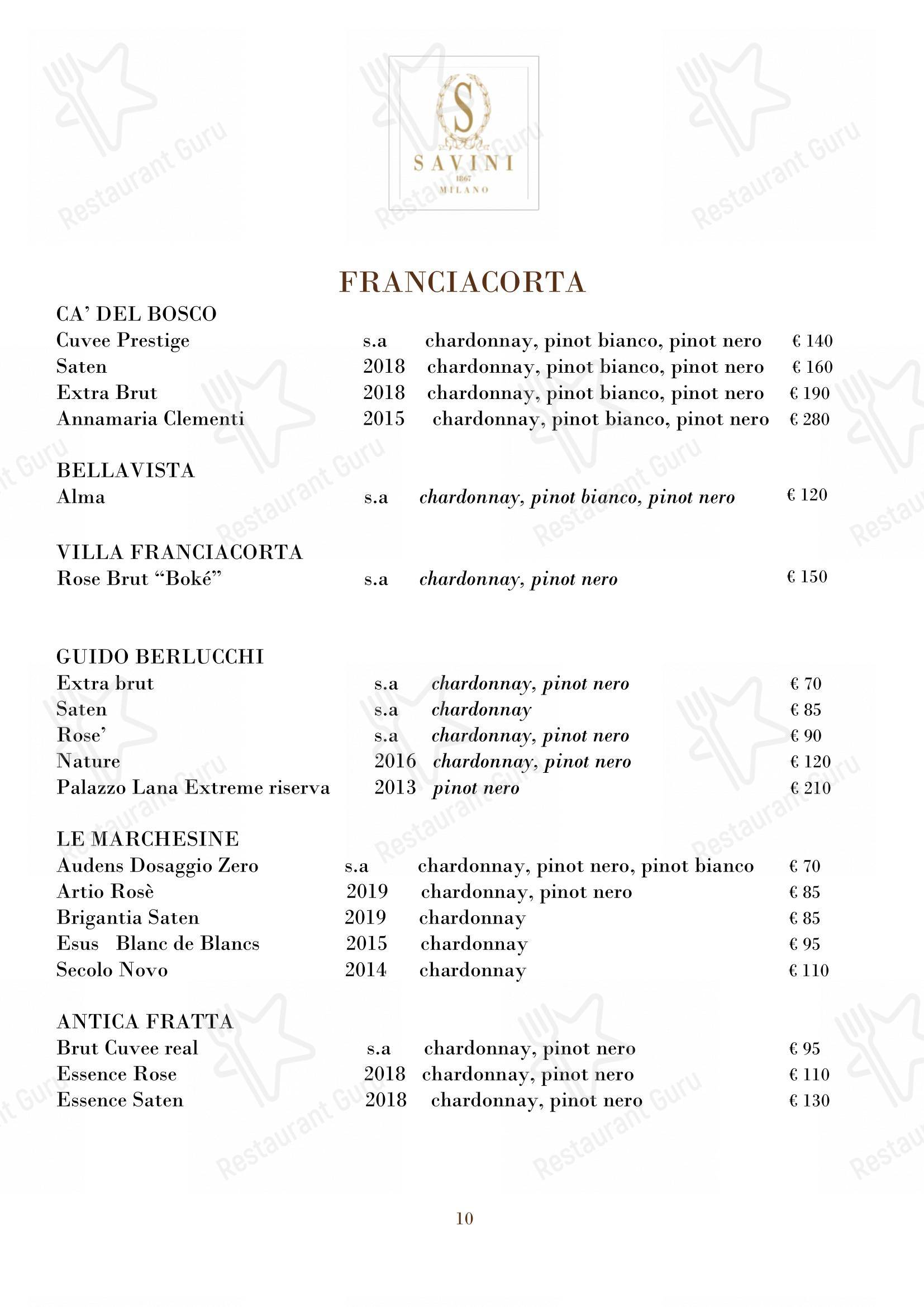 Menu di Savini 1867 - piatti e bevande
