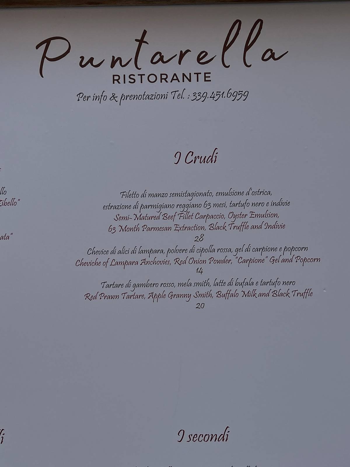 Menu di Ristorante Puntarella 