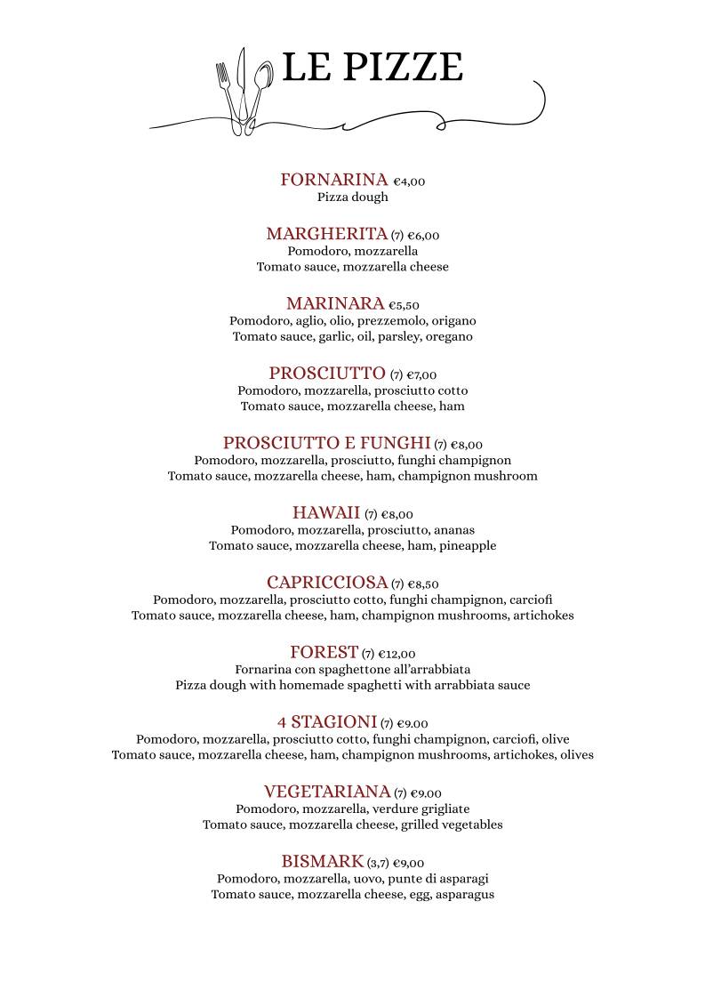 Menu di Roxy Bar Ristorante - Pizzeria 