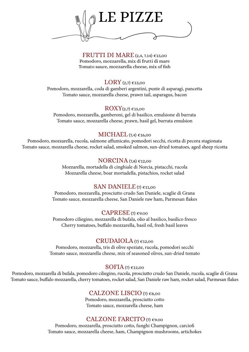 Menu di Roxy Bar Ristorante - Pizzeria 