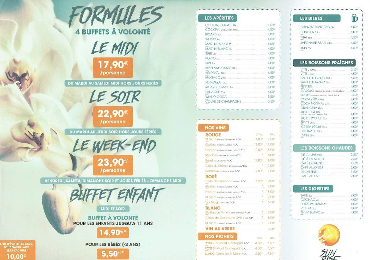 Menu de SUNRISE