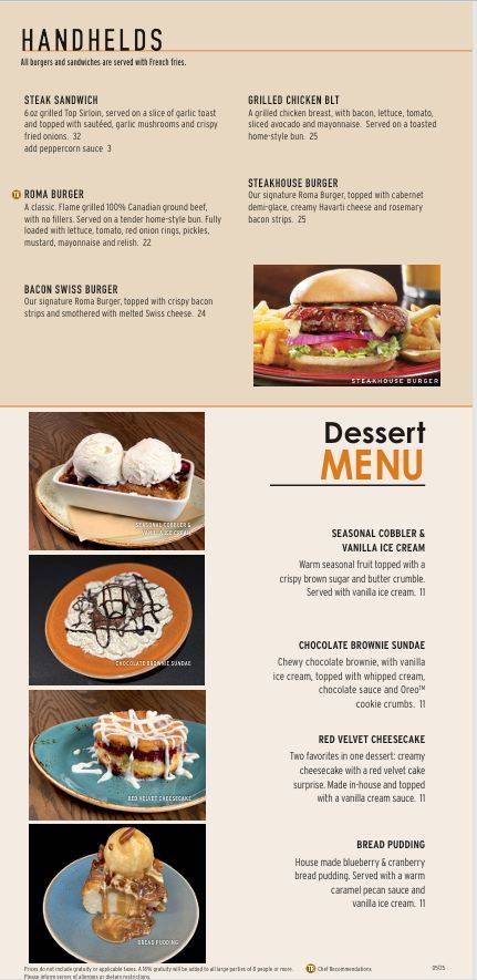 Menu de Tony Roma's