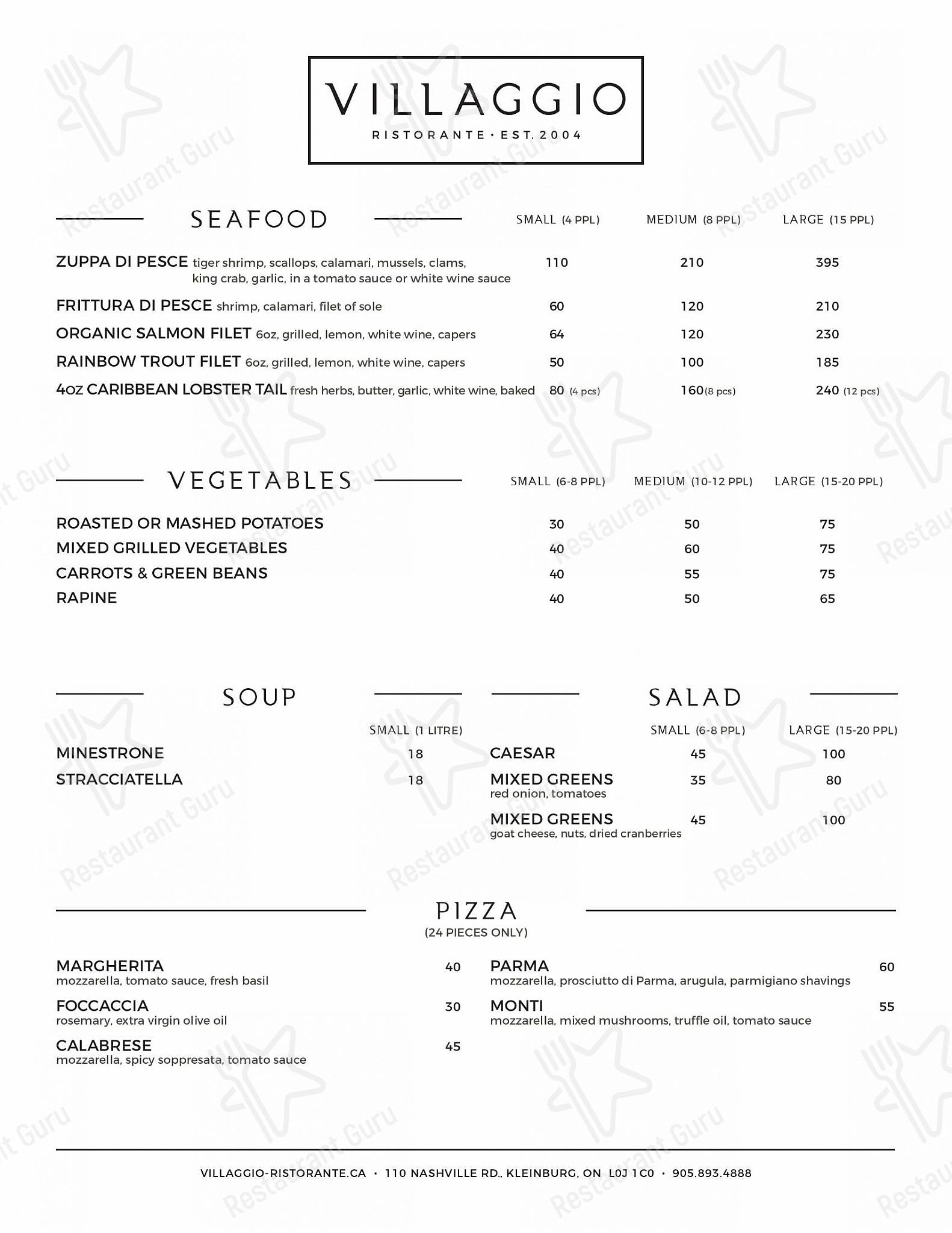 Dinner Menu pour Villaggio Ristorante restaurant