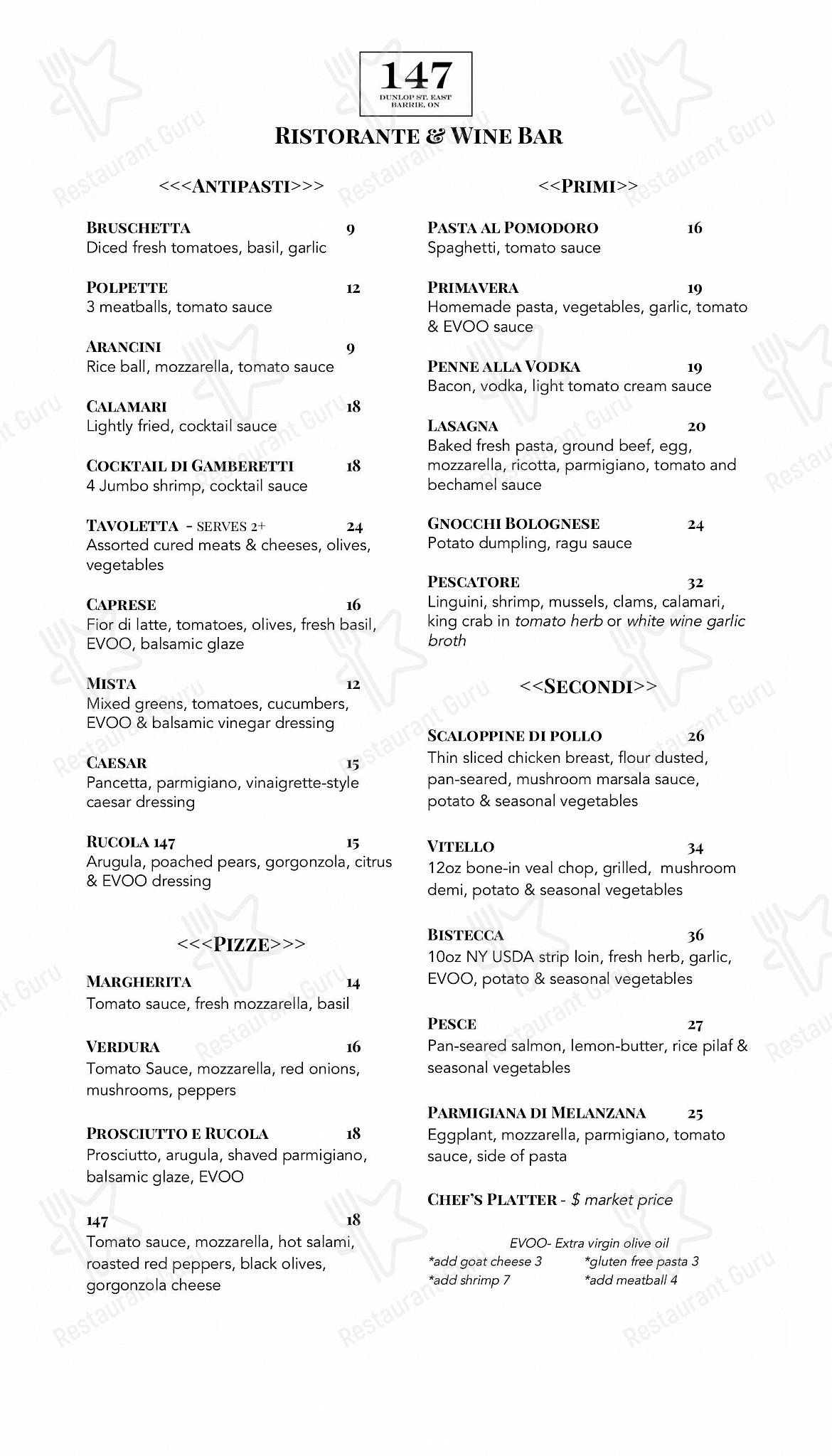 Крафт меню pour 147 Ristorante pub et bar