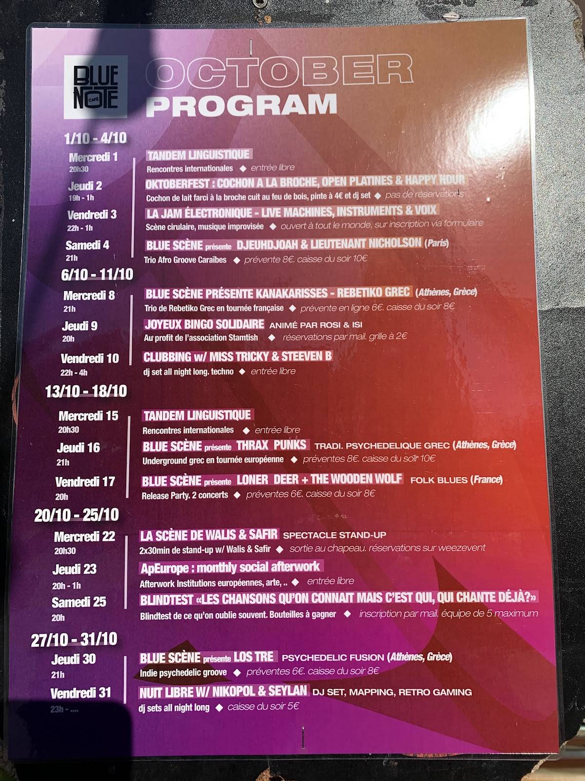 Menu de Blue Note Café