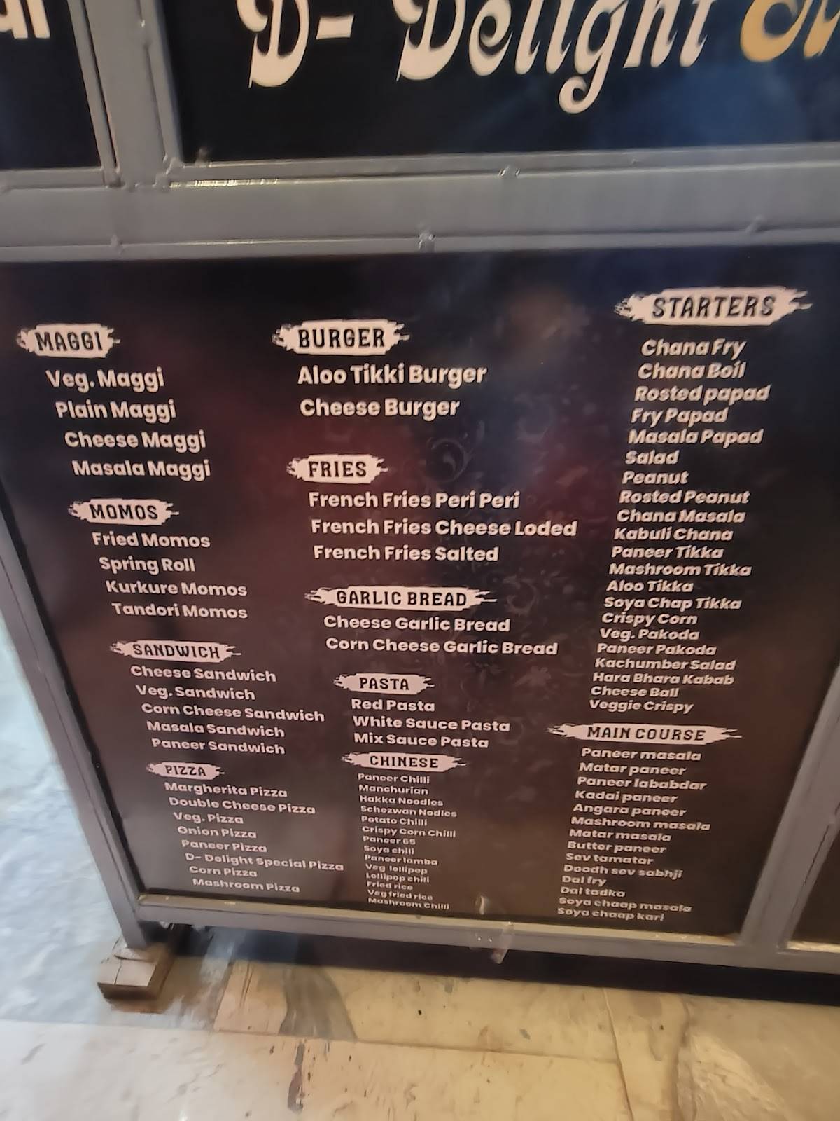 D Delight Rooftop Restaurant Cafe menu