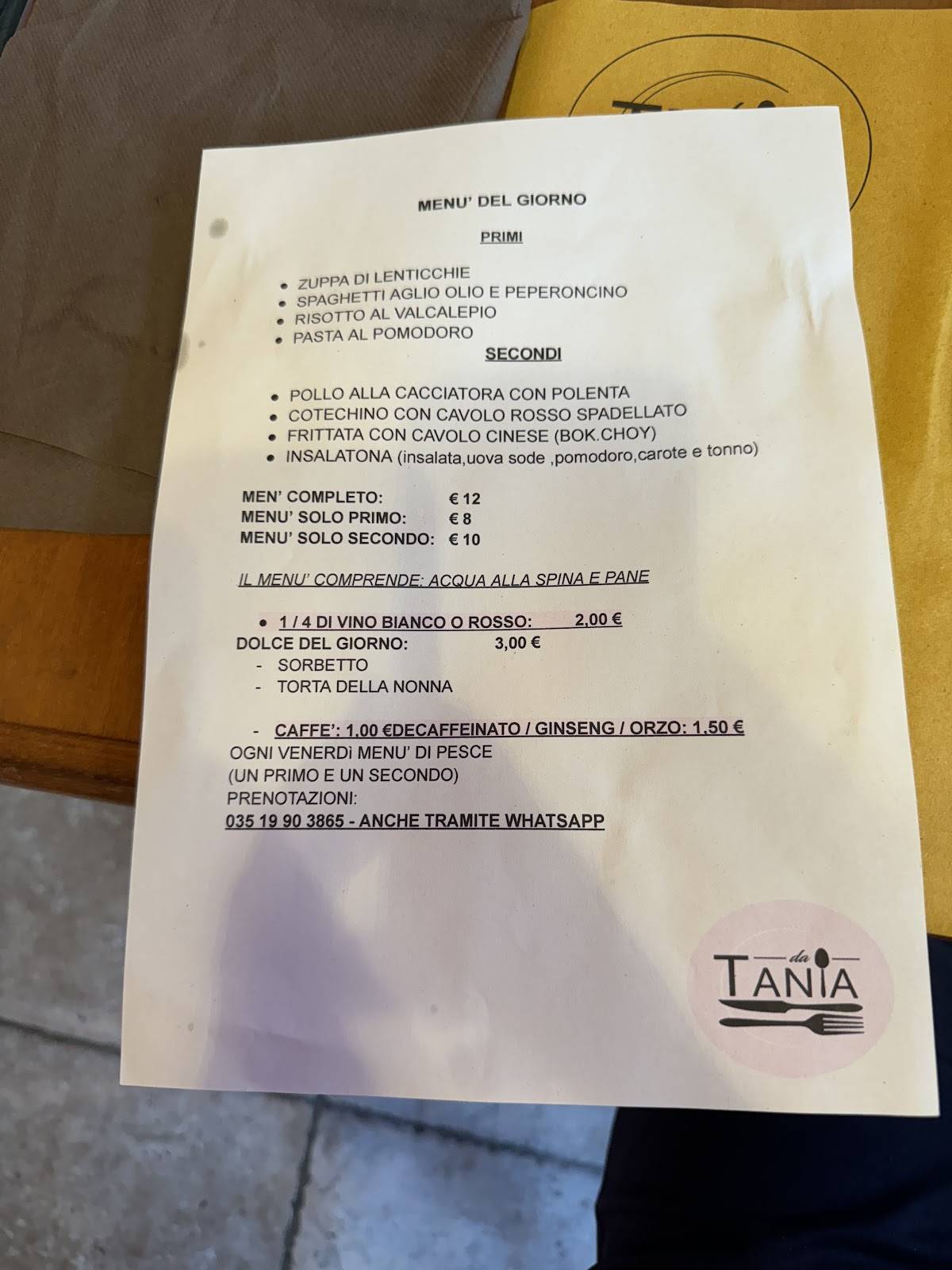 Menu di Ristorante Da Tania 