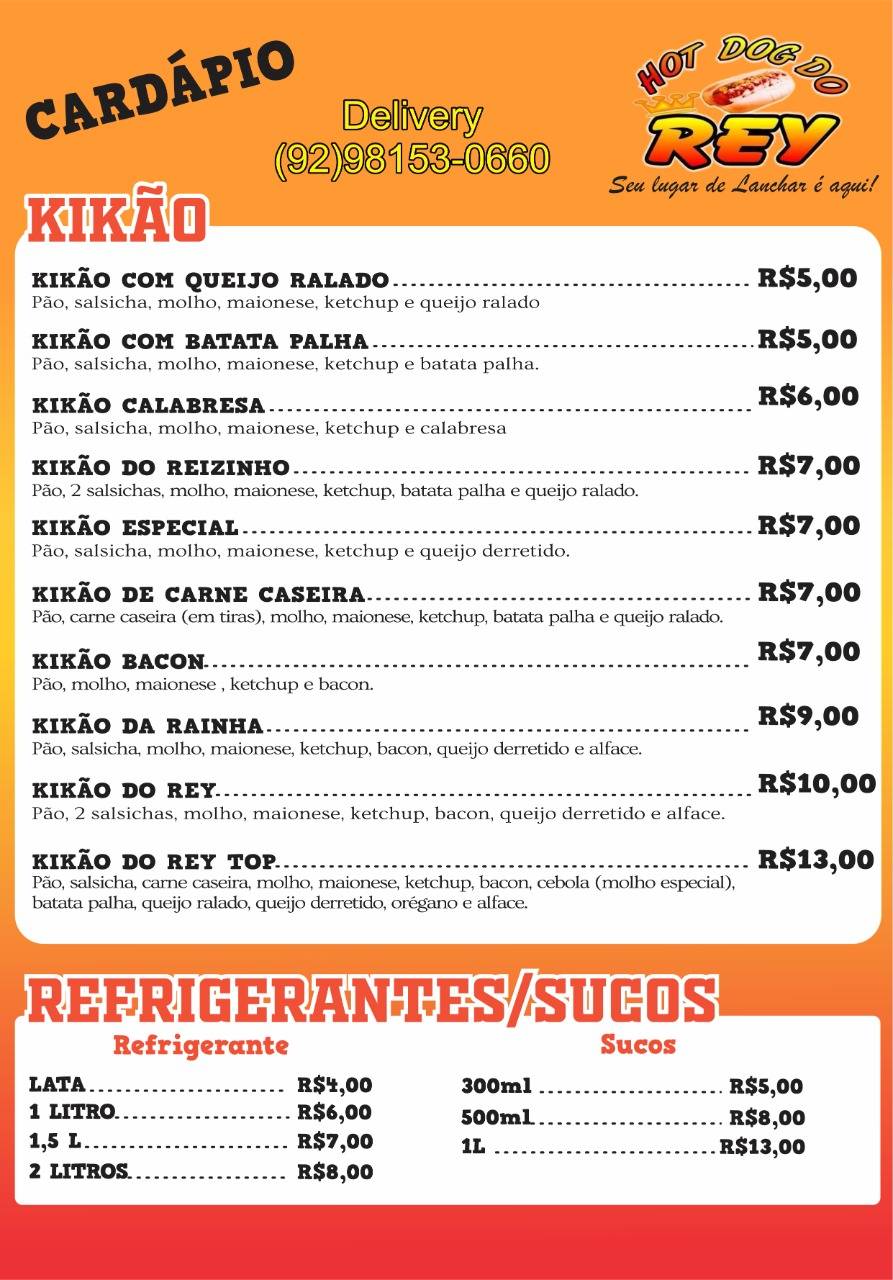 Hotdog Do Rey cardápio