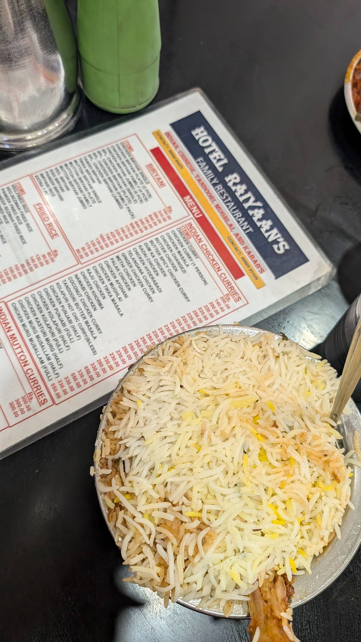 Hotel Raiyaan's menu