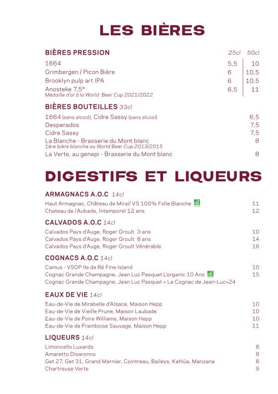 Menu de Le Raspail