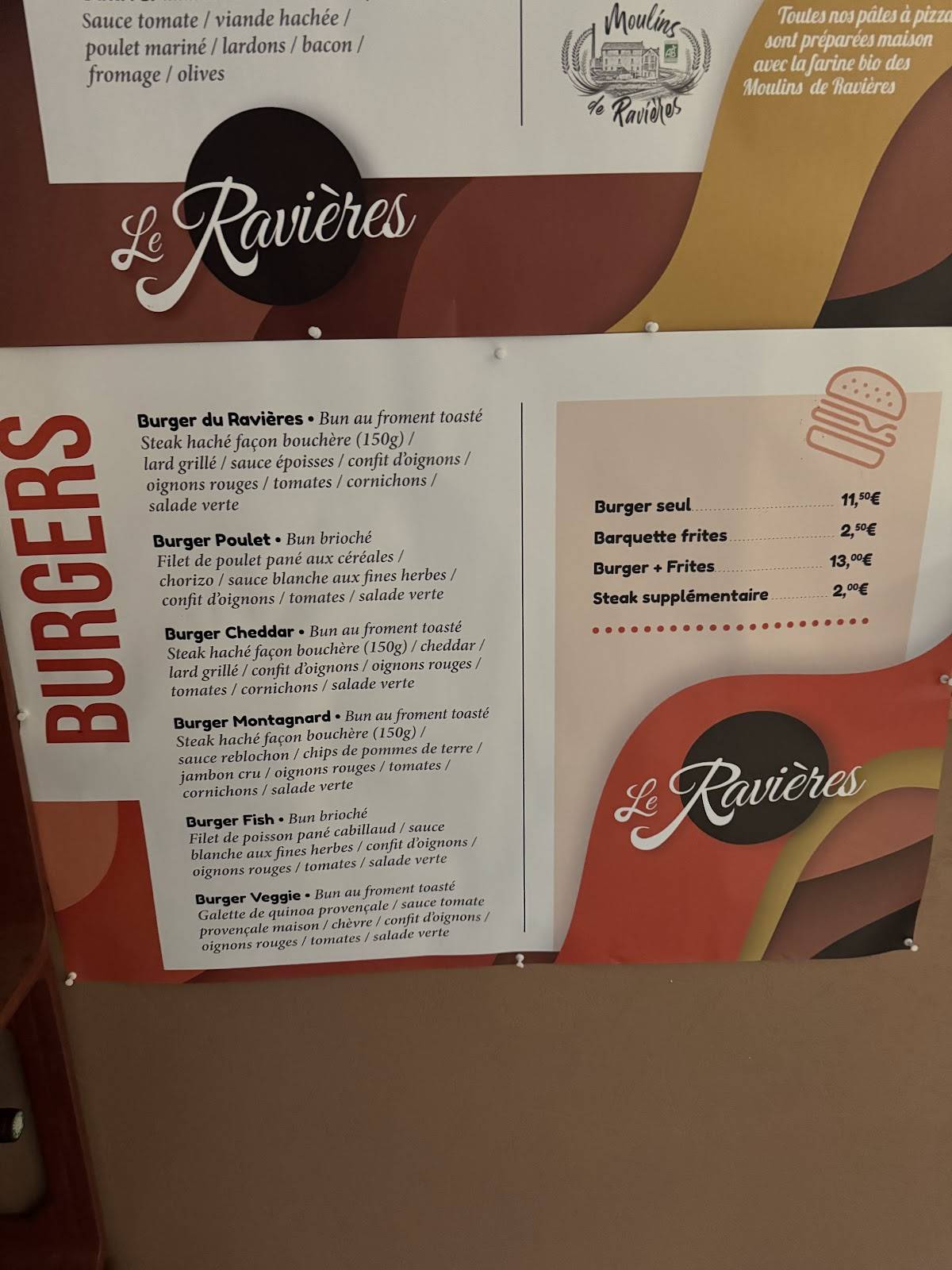 Menu de Le Ravières