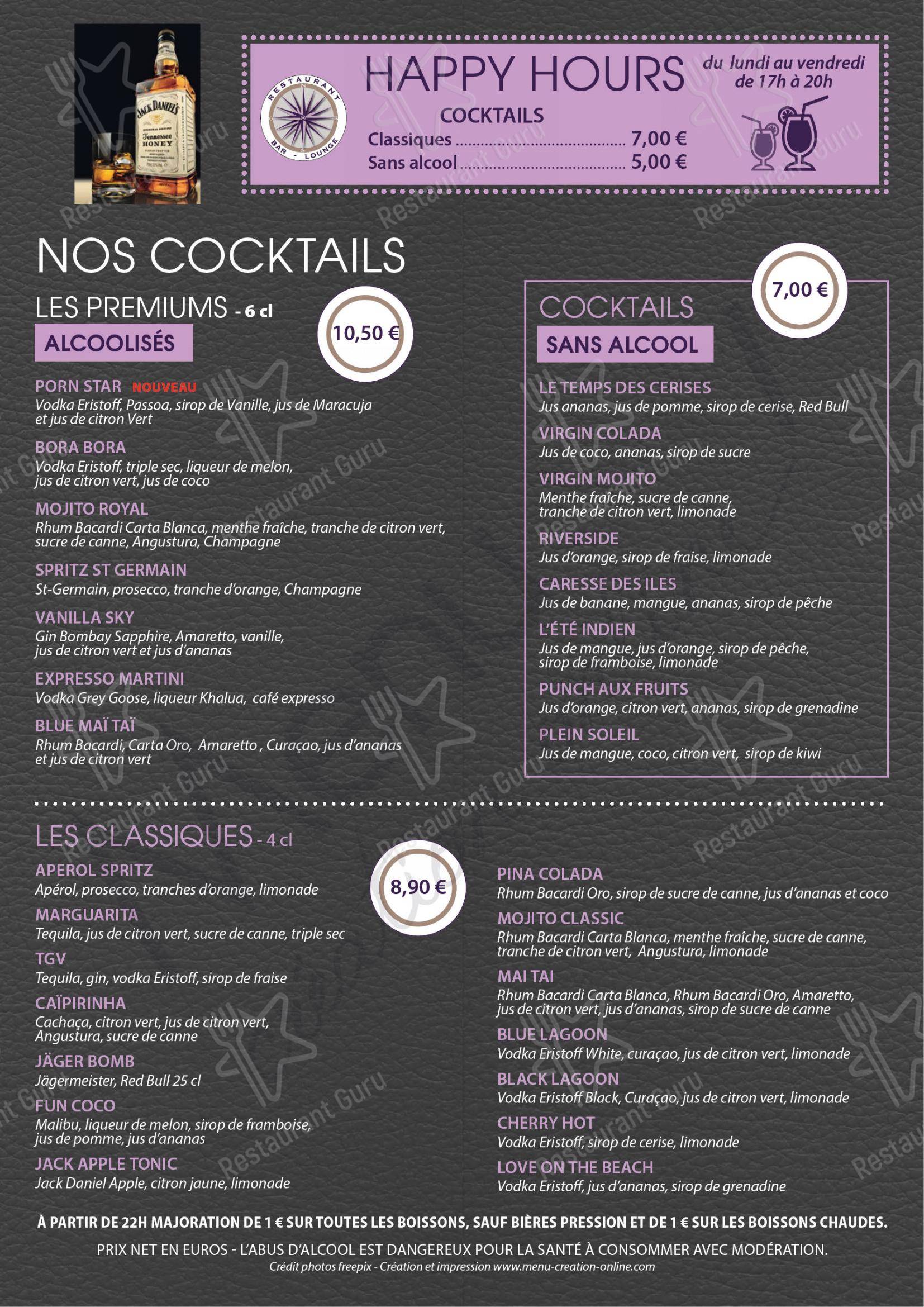 Menu bar pour Le Riverside dans Meaux