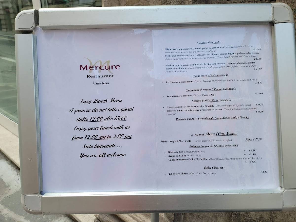 Menu di Mercure Roma Centro Termini Ristorante 