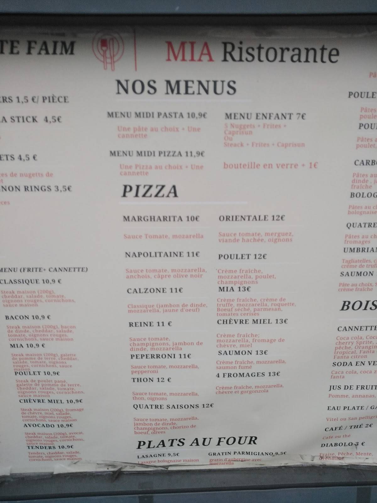 Menu de Mia Ristorante