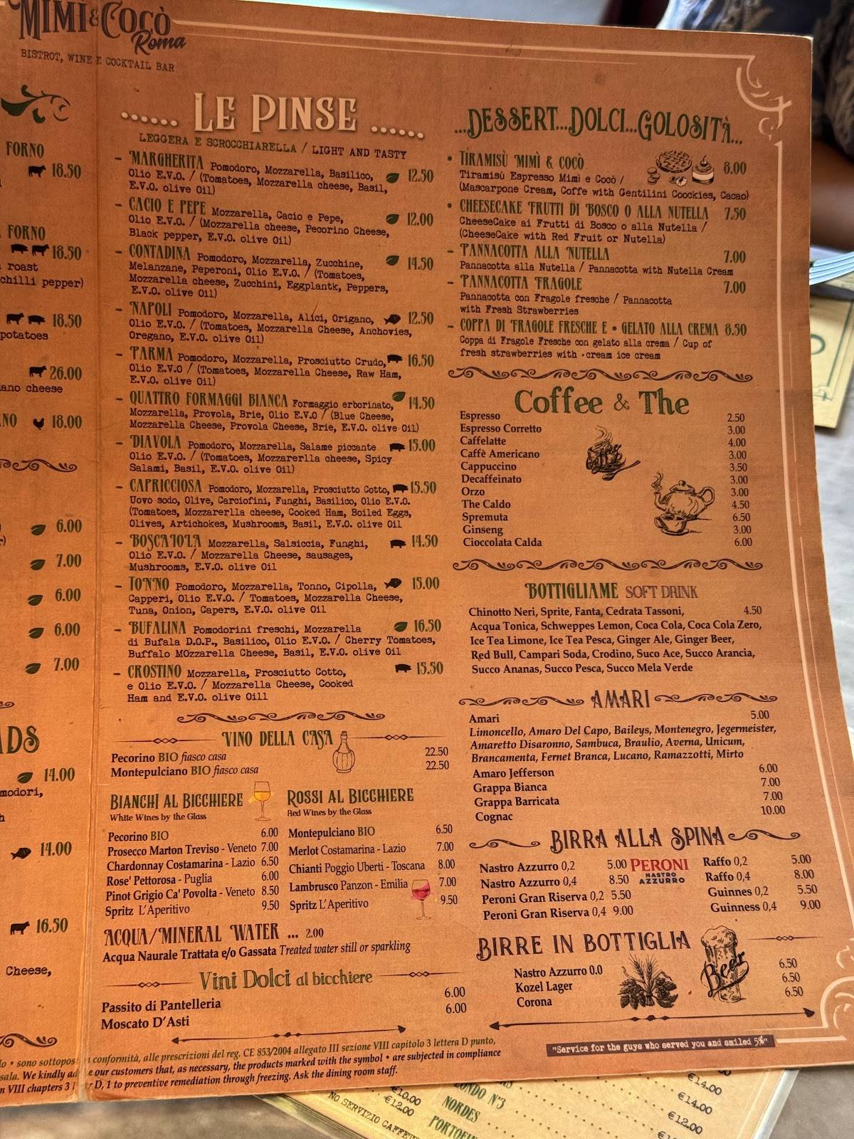 Menu di Mimì E Cocò Roma 