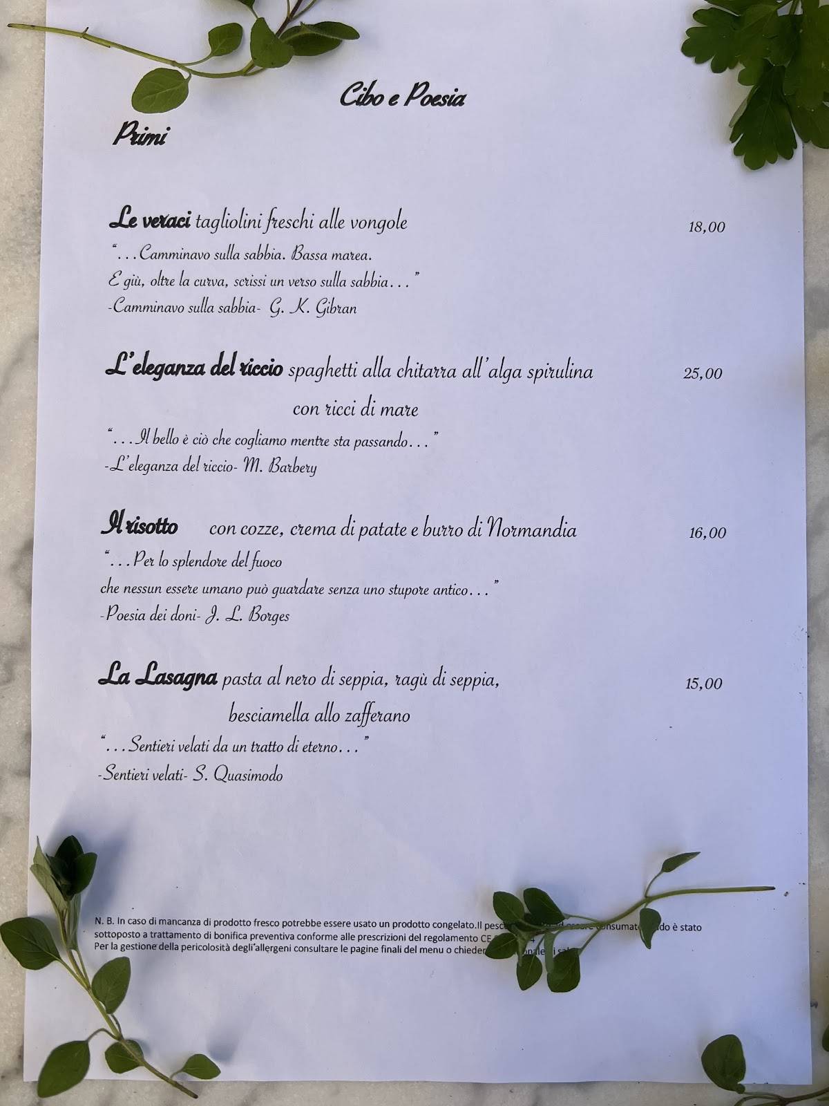 Menu di Ornato Ristorante 
