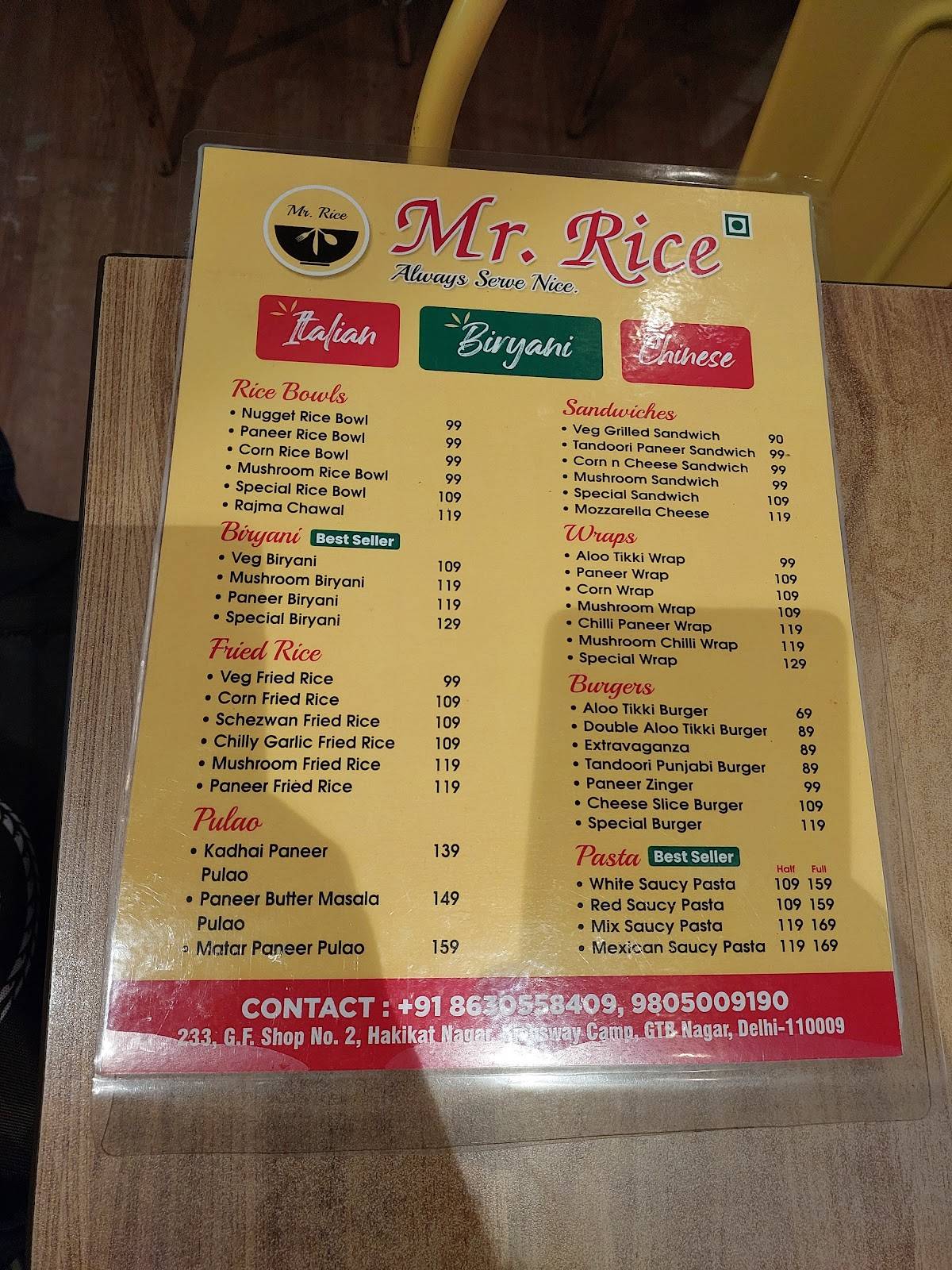 Mr. Rice menu