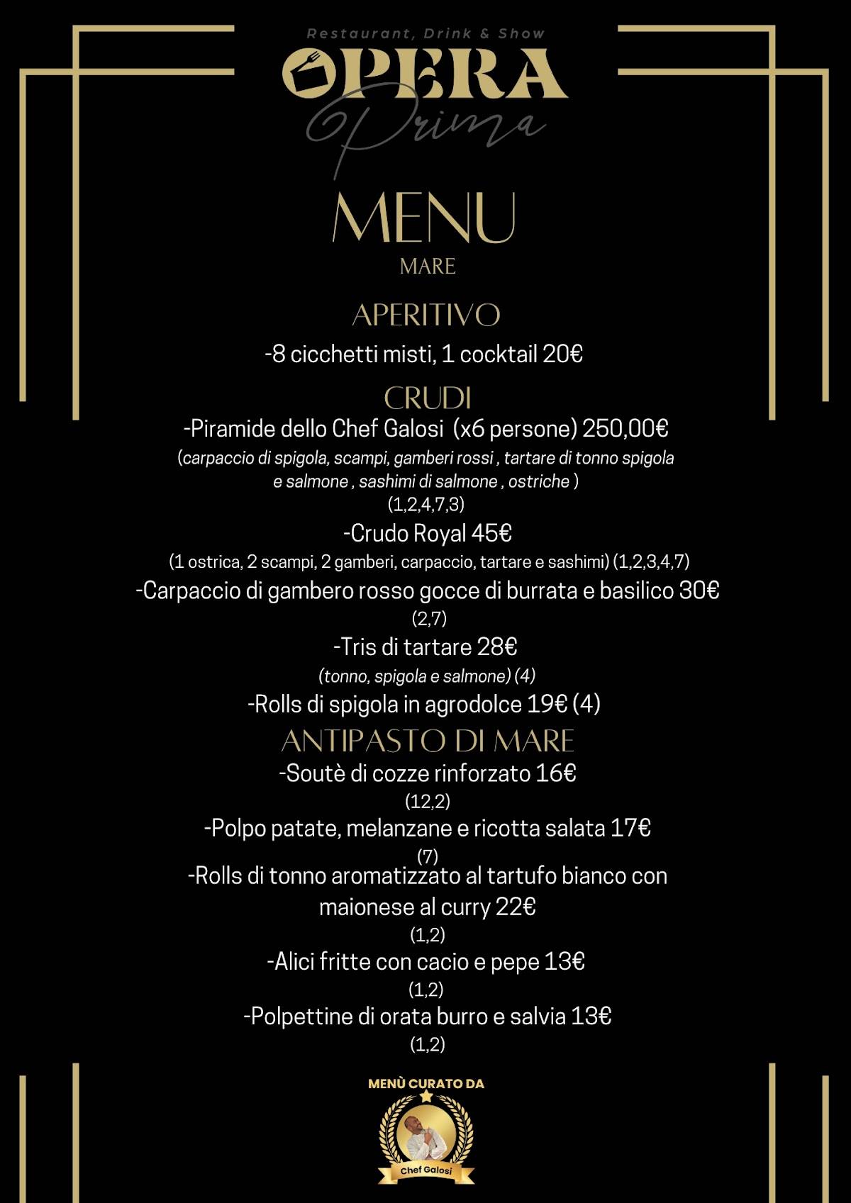 Menu de Opera Prima Ristorante