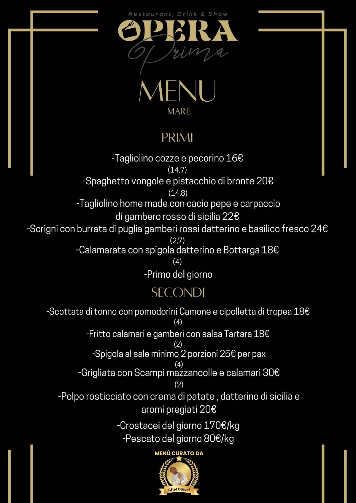 Menu de Opera Prima Ristorante