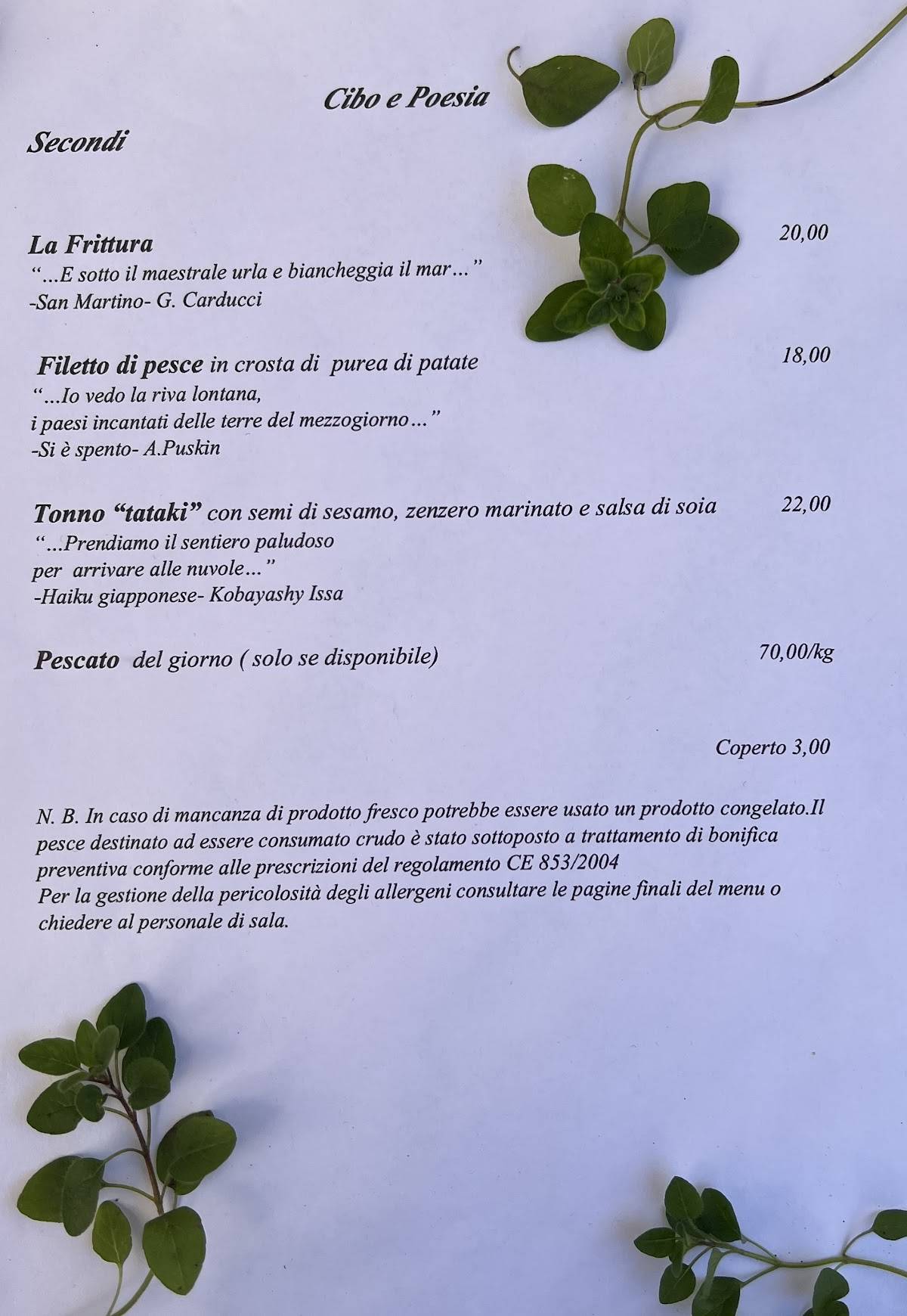Menu di Ornato Ristorante 