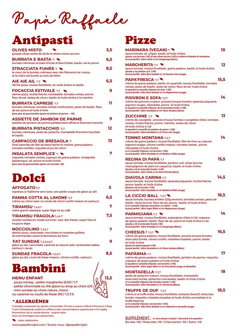 Menu de Papà Raffaele