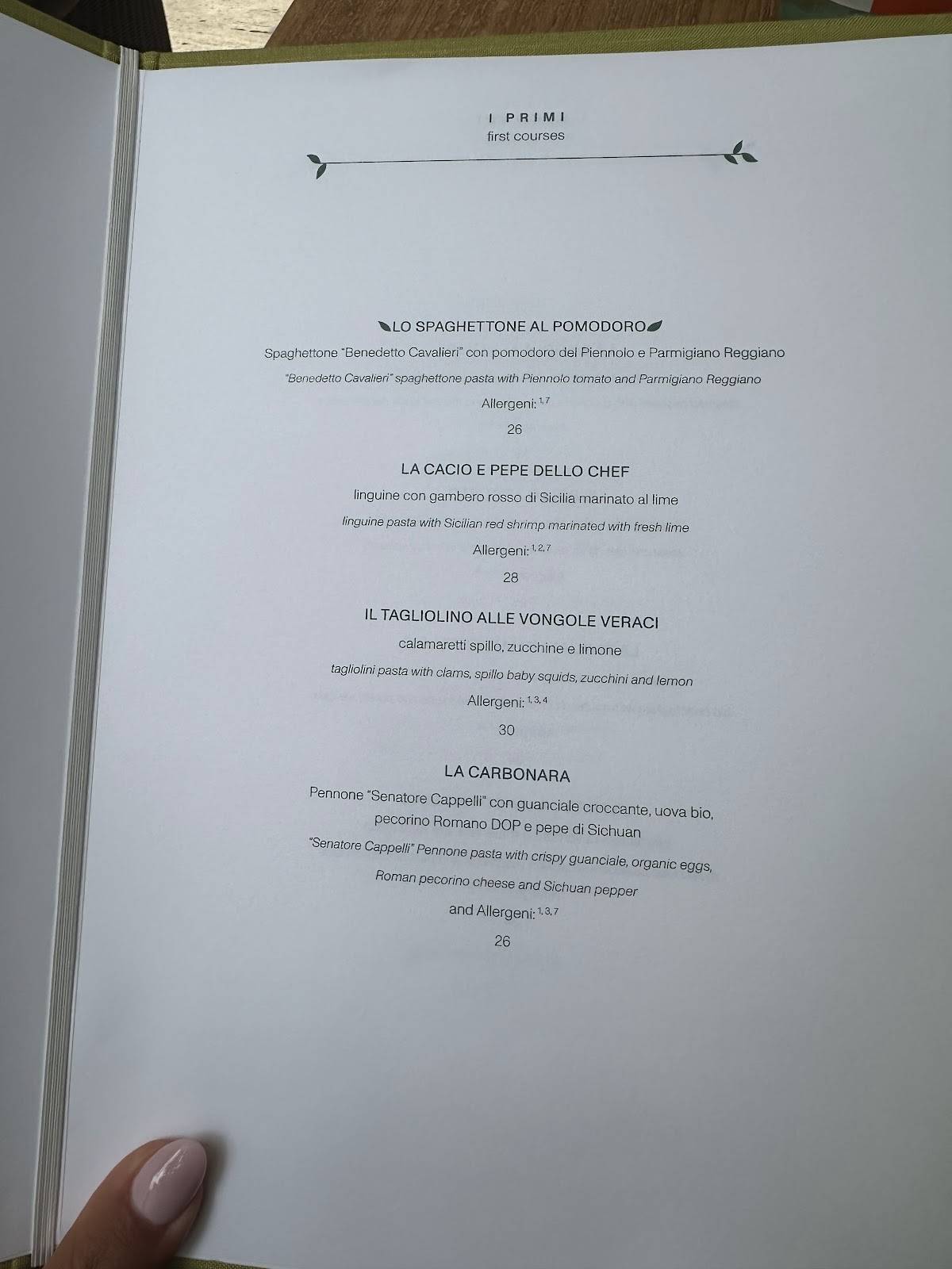 Menu di Anima Ristorante Roma 