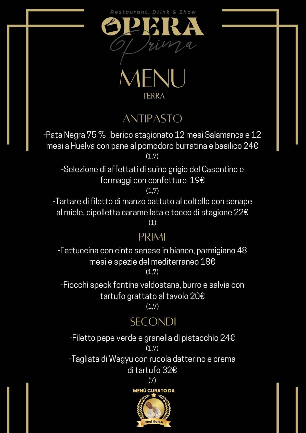 Menu de Opera Prima Ristorante