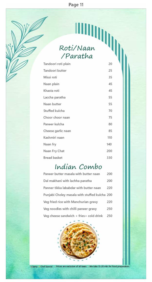 R R Greens Pool & Restaurant menu