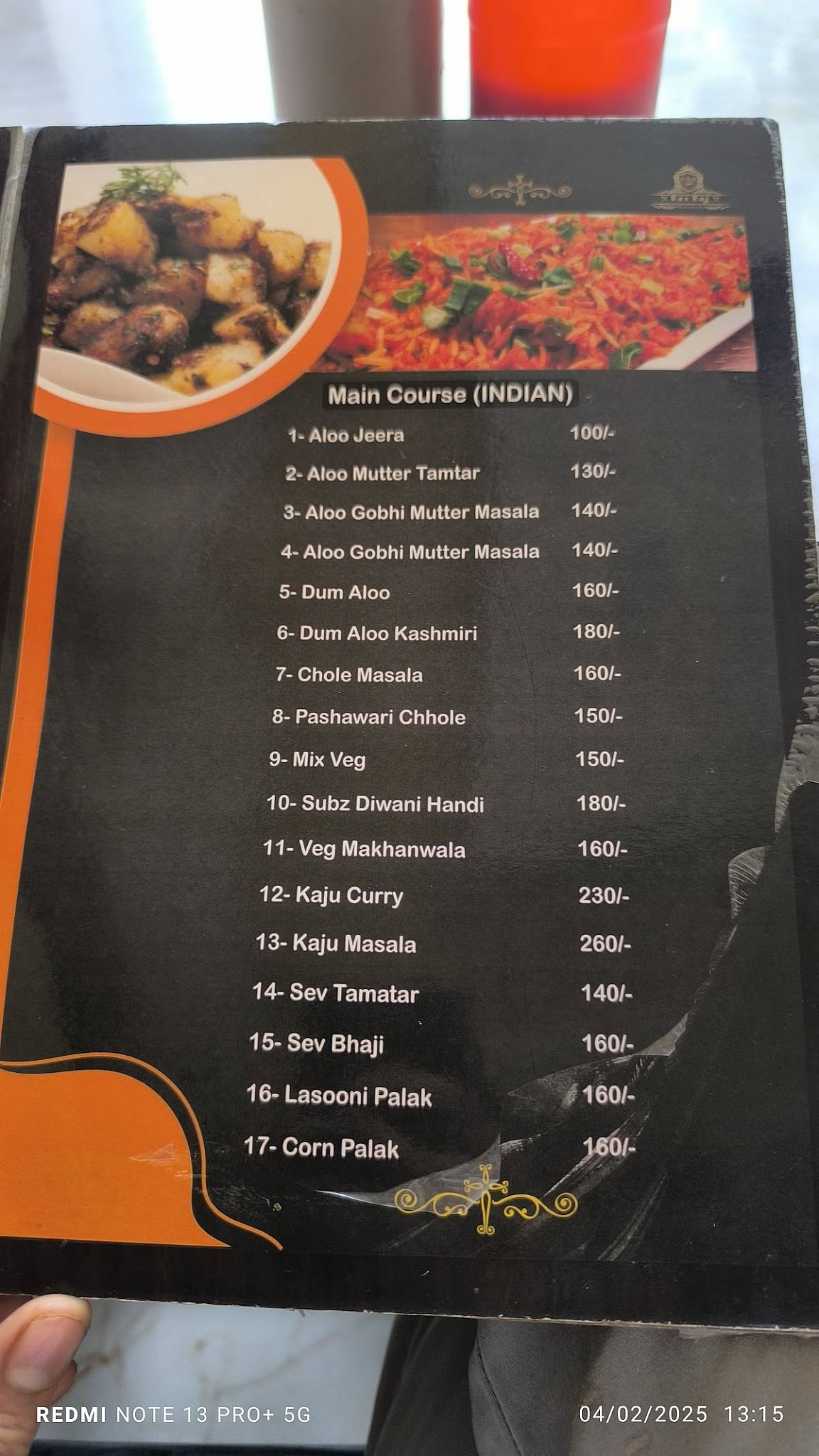 Ras Raj Restaurant menu