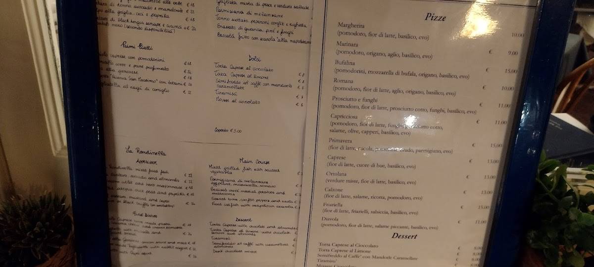 Menu di Ristorante La Rondinella e b&b 