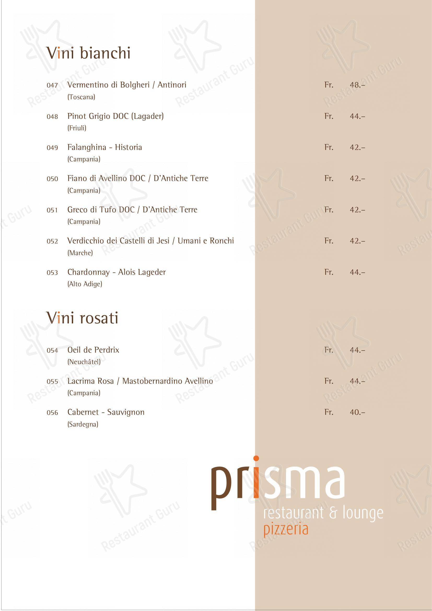 Основное меню per Prisma ristorante
