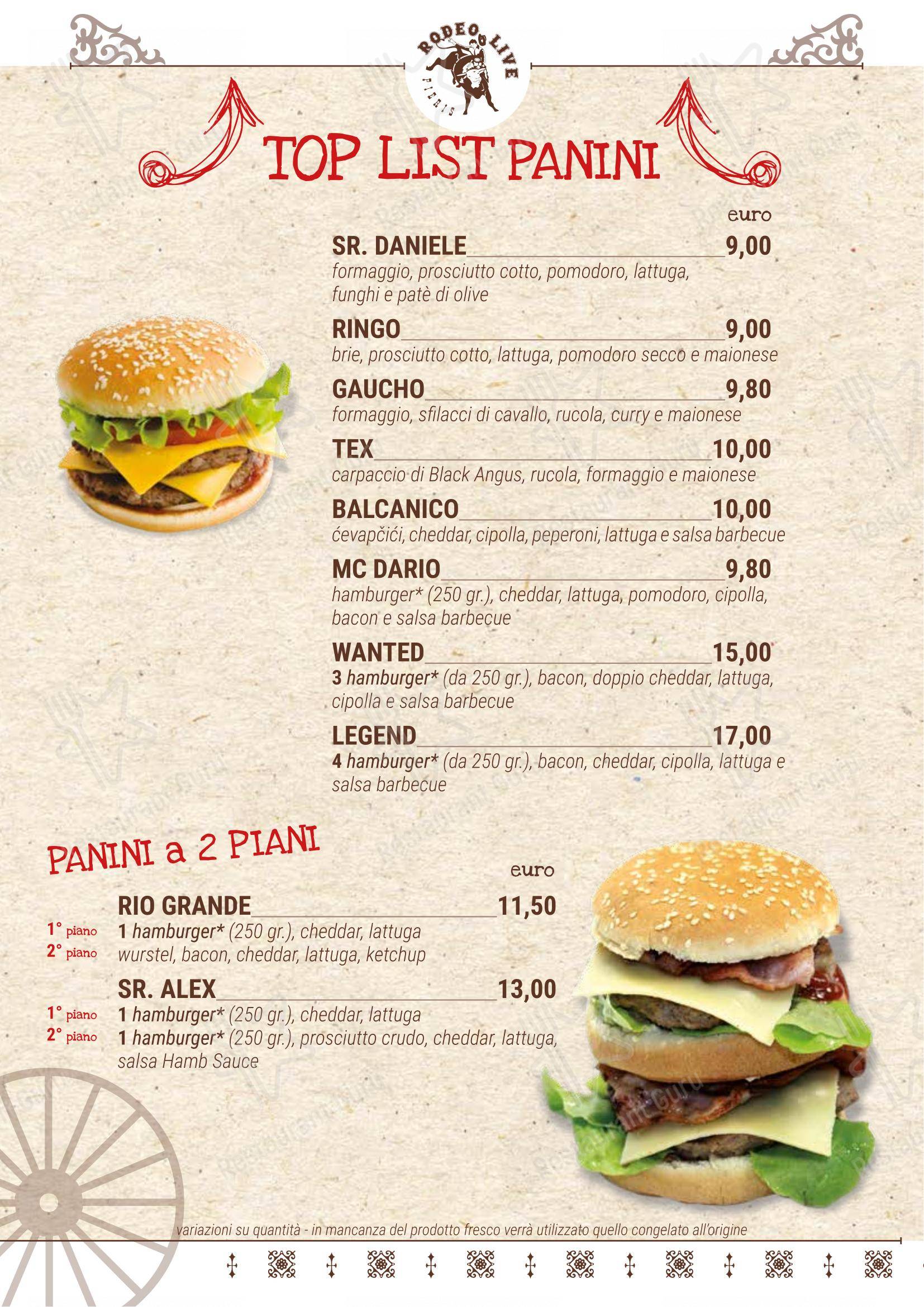 Menu di Rodeo Live Ristorante - Menu