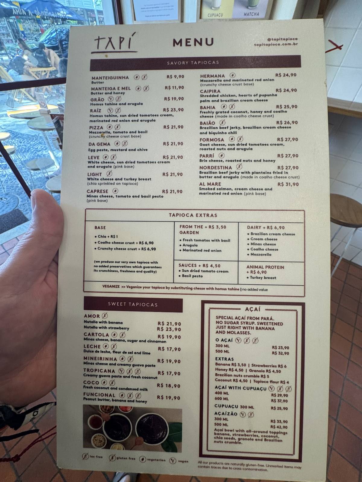 Tapí Tapioca cardápio