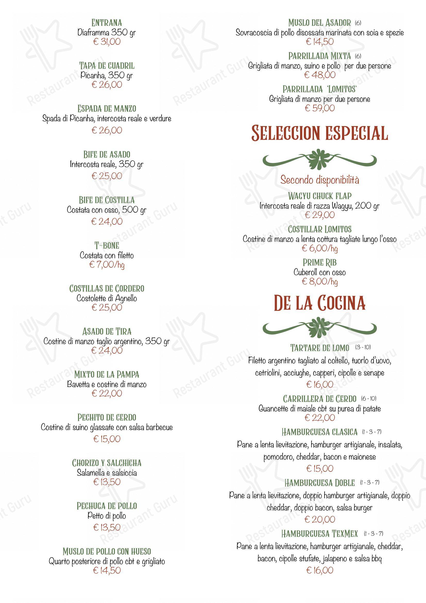 Menu bar per Ristorante Lomitos in Gallarate
