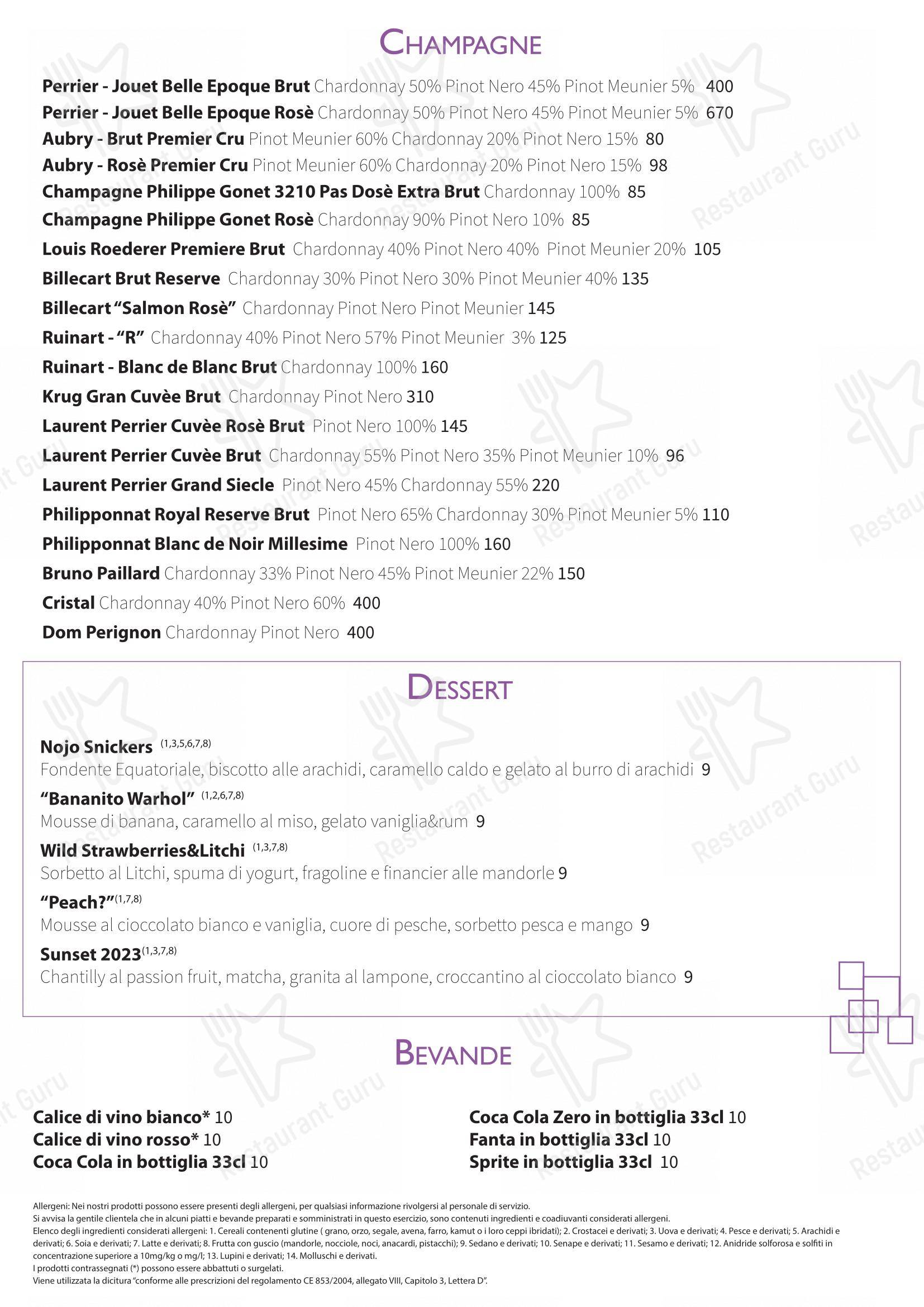 Основное меню per Nojo ristorante