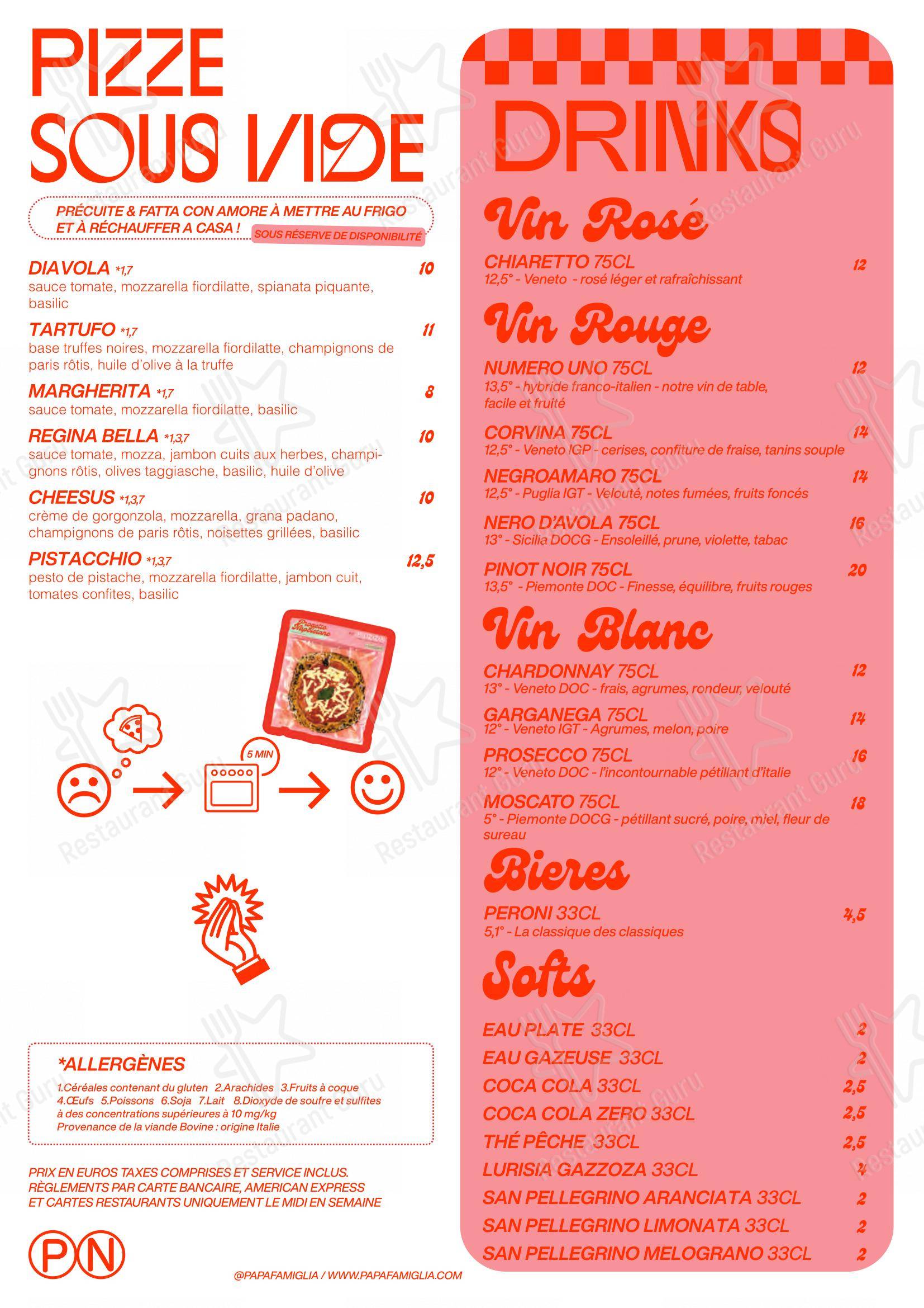 Dinner Menu pour Papà Raffaele pizzeria