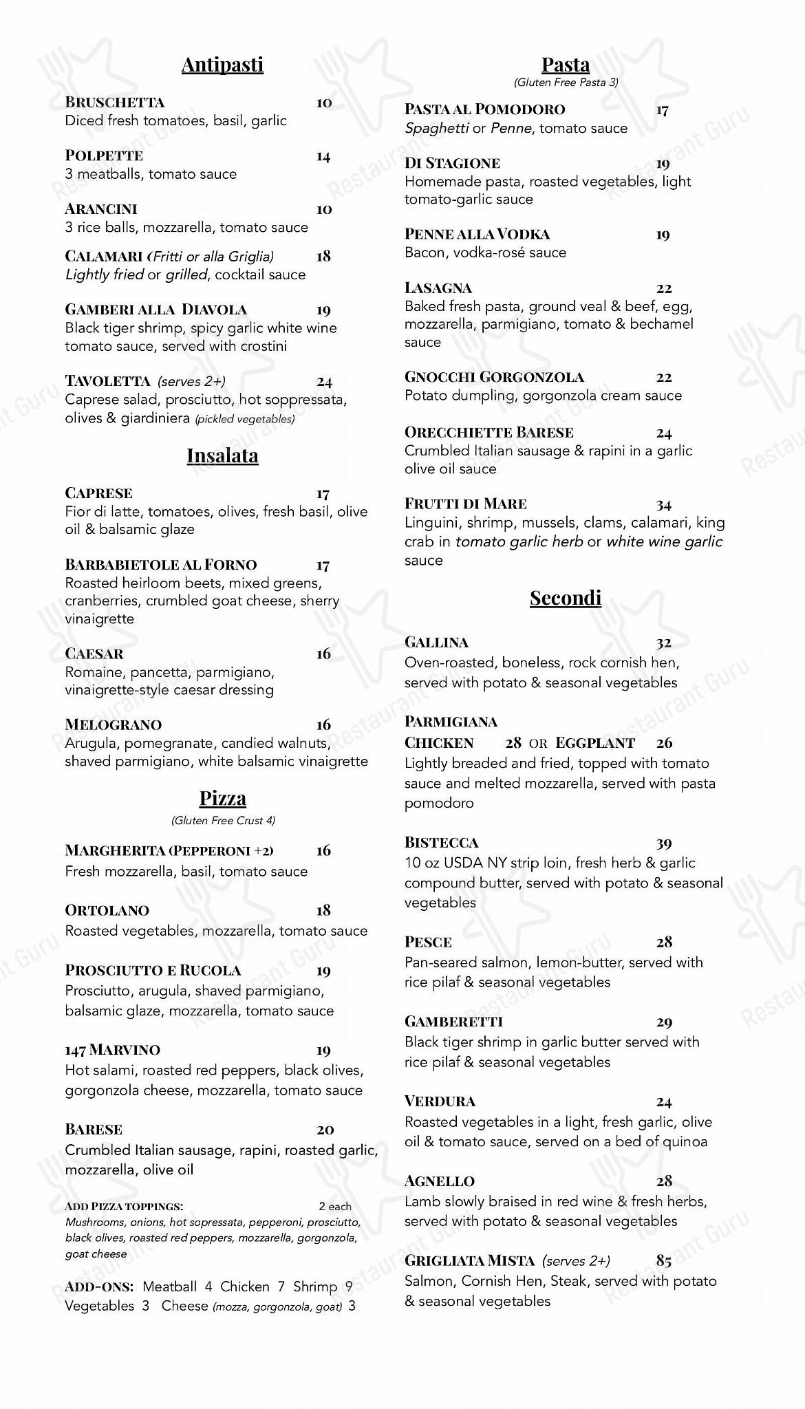 Menu pour 147 Ristorante - Крафт меню