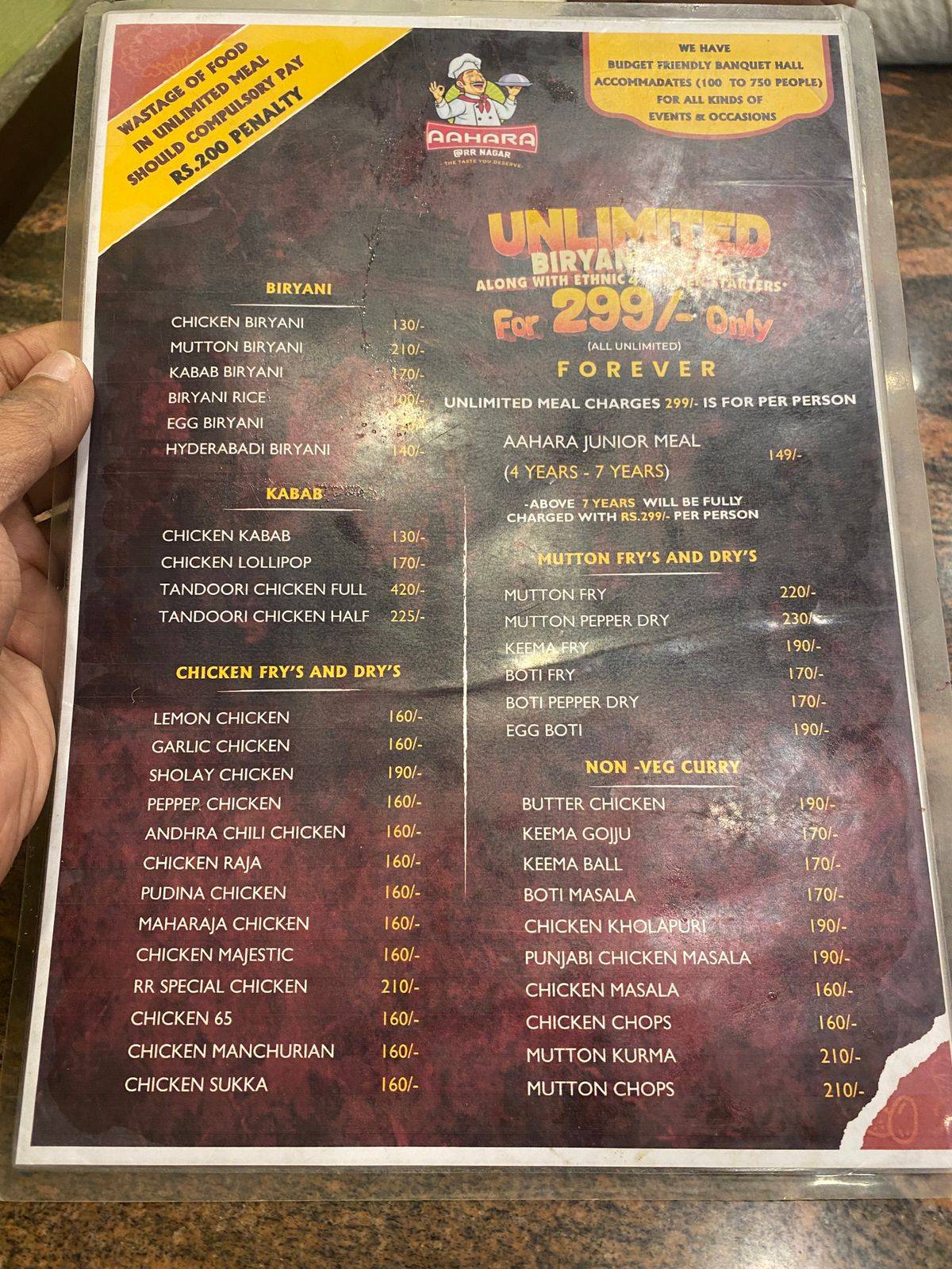 Aahara At R R Nagar menu