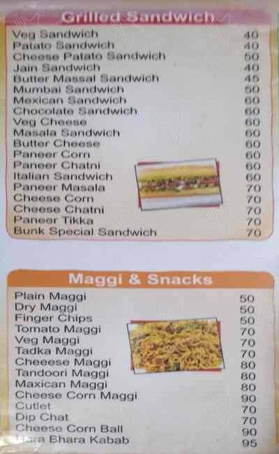 Bunk Class menu