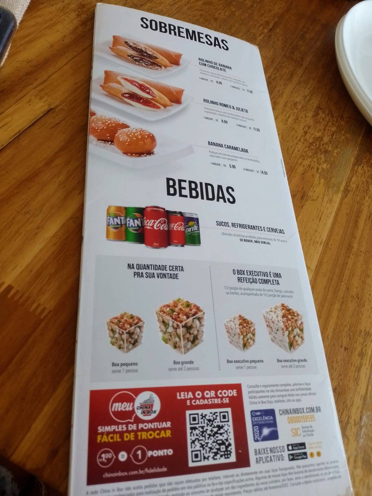 China In Box - Restaurante de Comida Chinesa cardápio