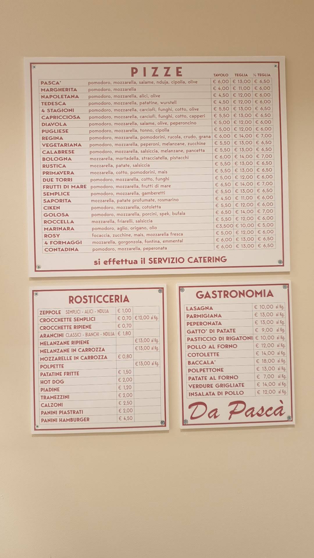 Menu di Da Pascà 