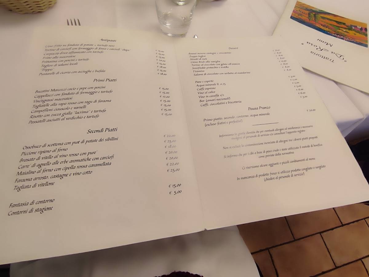 Menu di Trattoria Da Rosa 