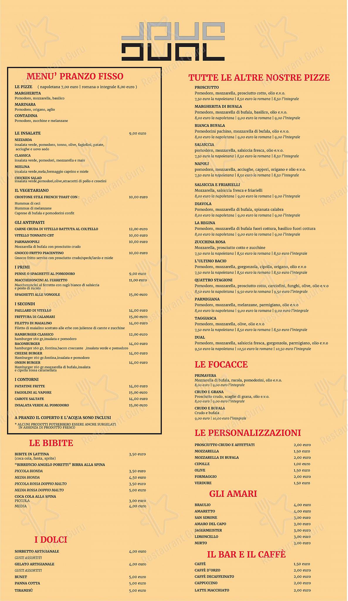 Основное меню per Dual in Torino