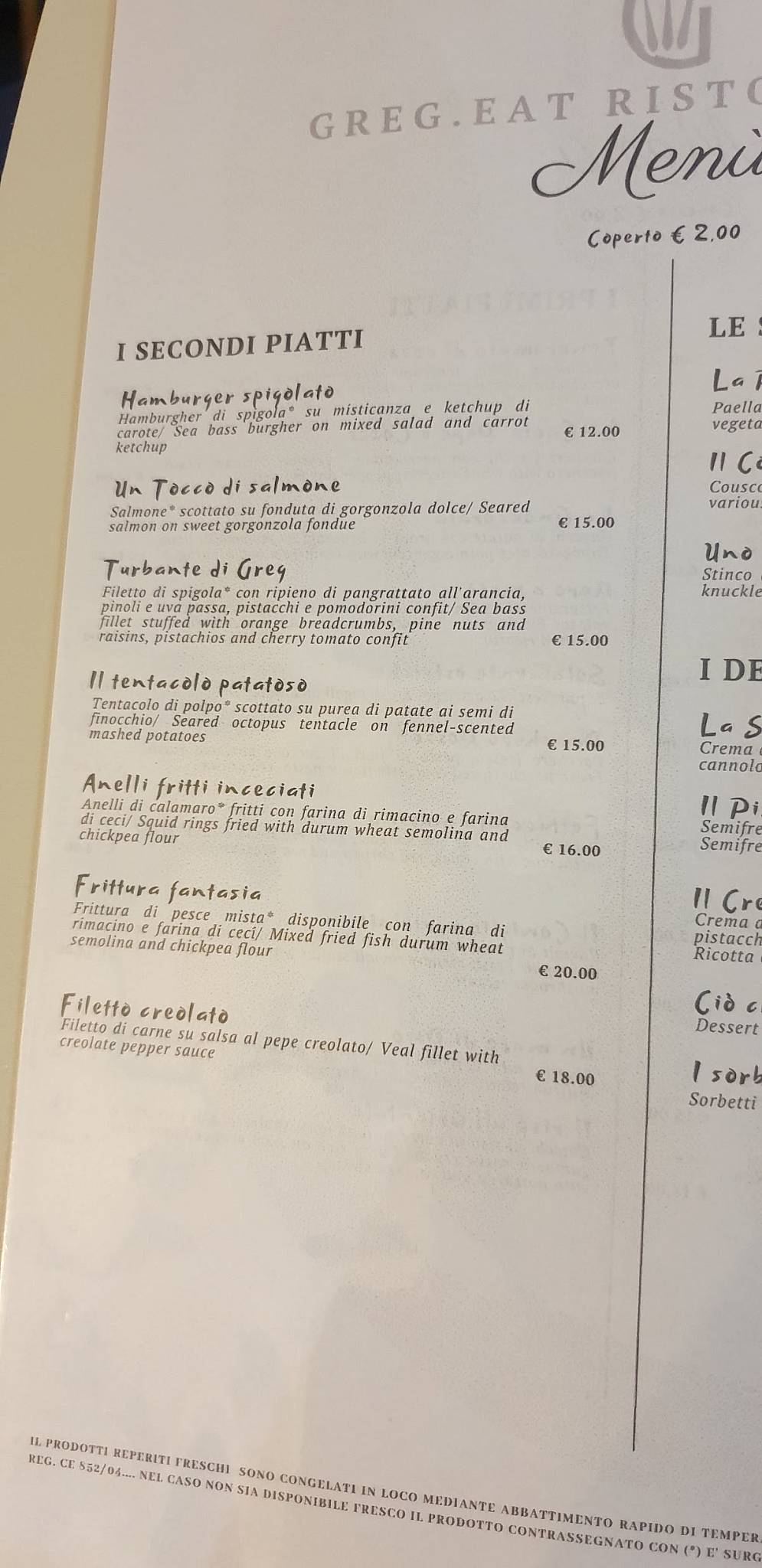 Menu di Greg.Eat Ristorantino 