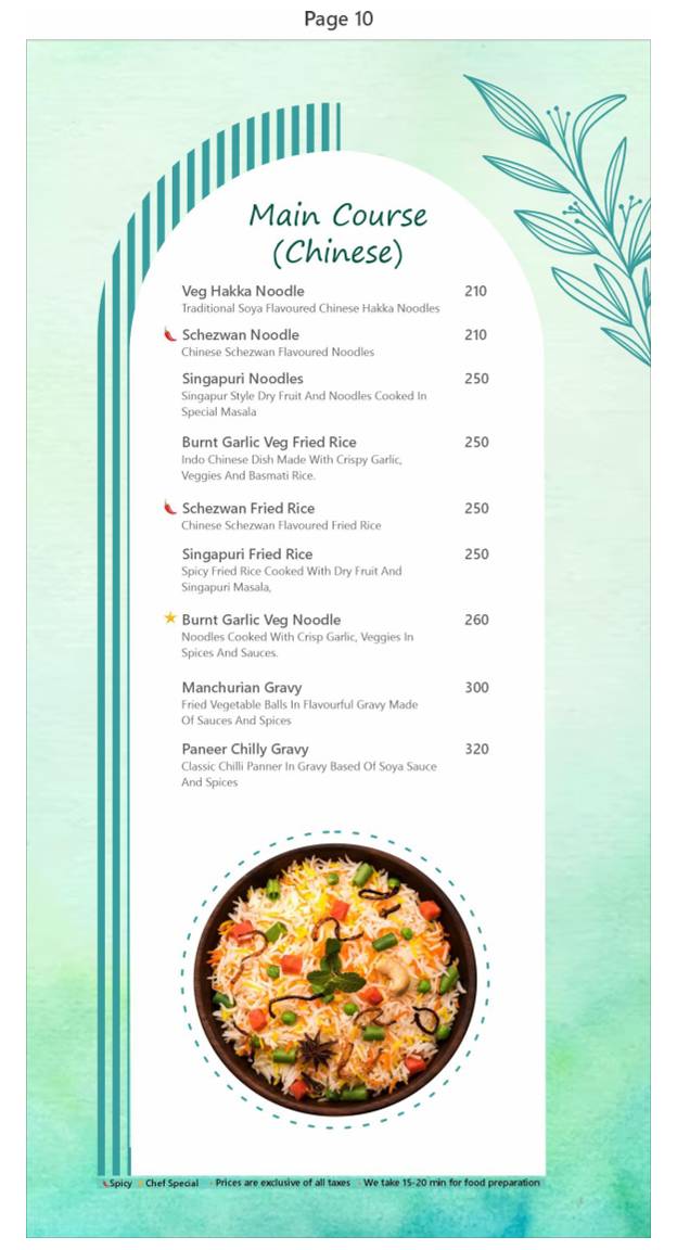 R R Greens Pool & Restaurant menu