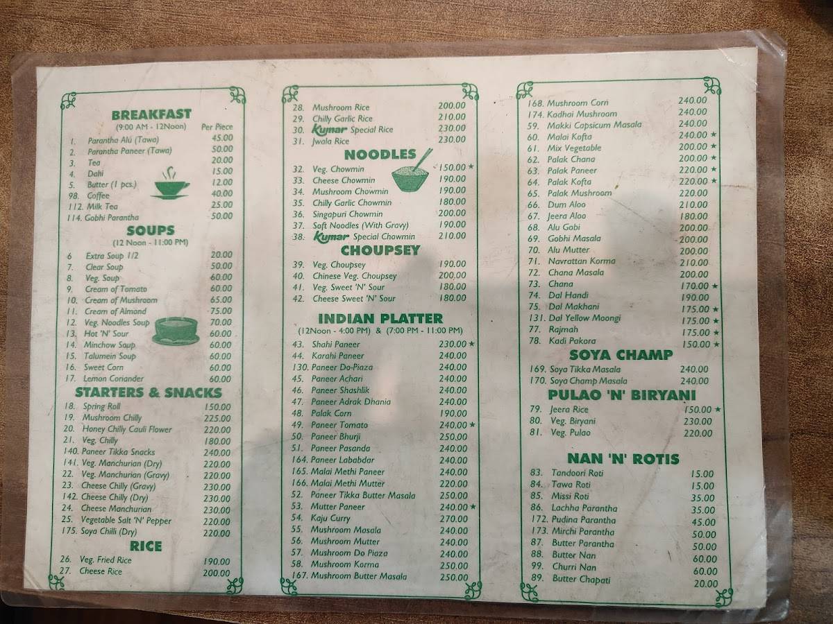 Kumar Rasoi menu
